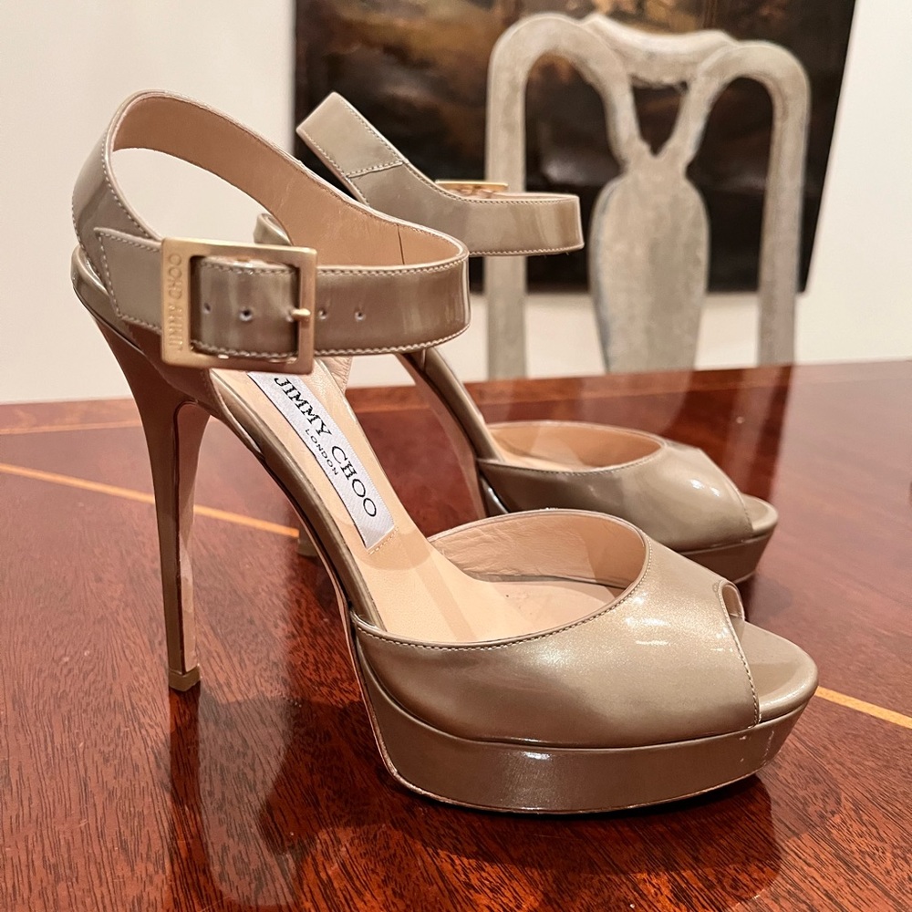 Jimmy Choo Gold Jenna Platform Stiletto - Size 38